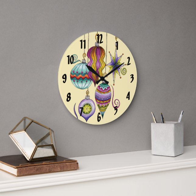 Cute Christmas, Elegant and Fancy Glass Ornaments Large Clock (Office)