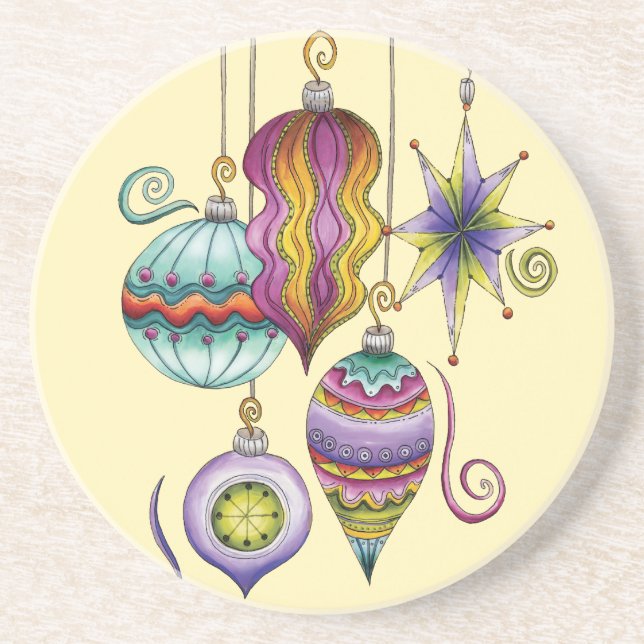 Cute Christmas, Elegant and Fancy Glass Ornaments Sandstone Coaster (Front)
