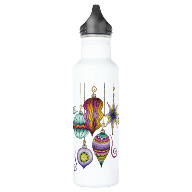 Cute Christmas, Elegant and Fancy Glass Ornaments Stainless Steel Water Bottle (Left)