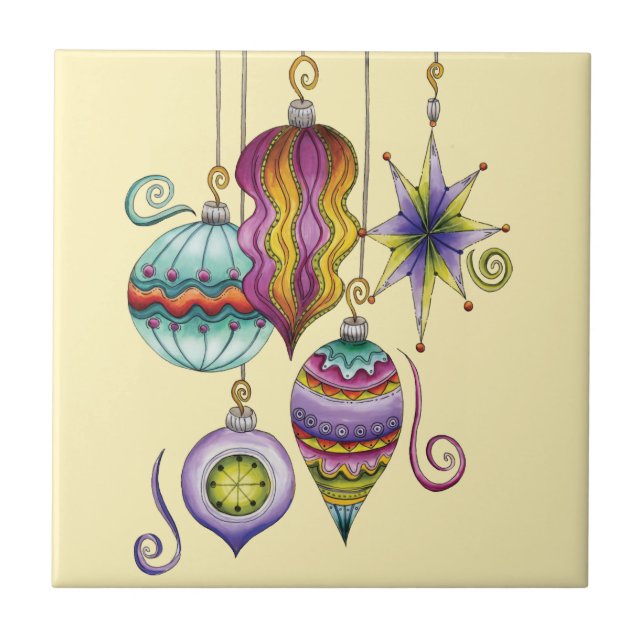 Cute Christmas, Elegant and Fancy Glass Ornaments Tile (Front)
