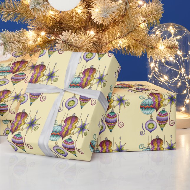 Cute Christmas, Elegant and Fancy Glass Ornaments Wrapping Paper (Holidays)