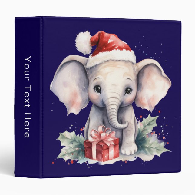 Cute Christmas Elephant 3 Ring Binder (Front/Spine)