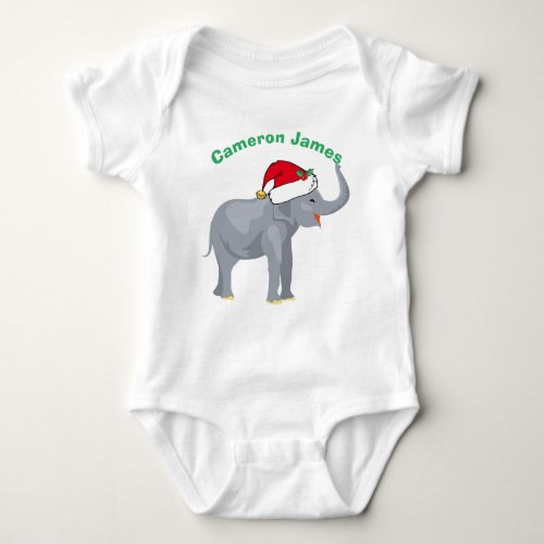 Cute Christmas Elephant Custom Monogram Baby Bodysuit