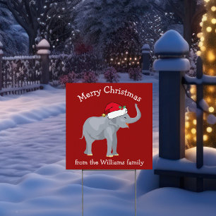 Cute Christmas Elephant Custom Red Yard Sign