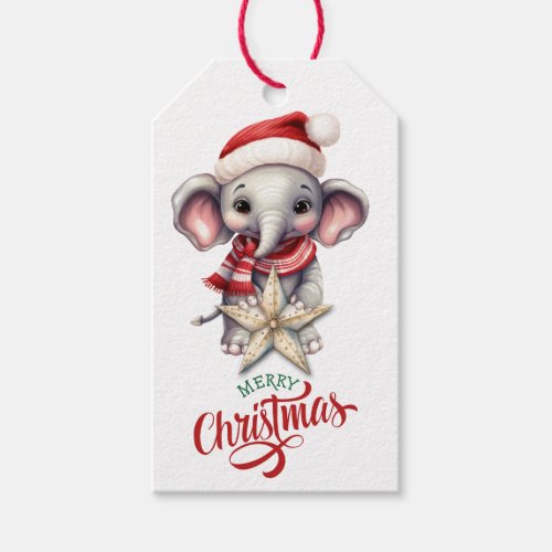 Cute Christmas Elephant Gold Star Gift Tags