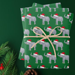 Cute Christmas Elephant Green Kids Holiday Wrapping Paper Sheets