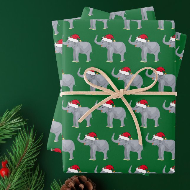 Cute Christmas Elephant Green Kids Holiday Wrapping Paper Sheets (Creator Uploaded)