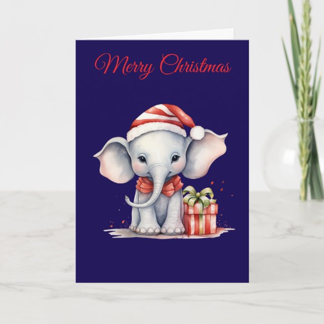 Cute Christmas Elephant Holiday Card (Front)