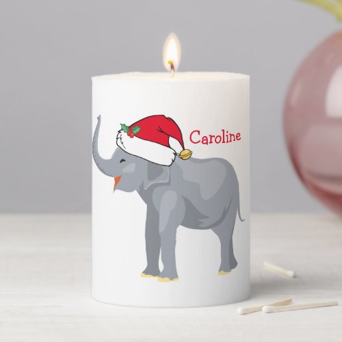 Cute Christmas Elephant in Santa Hat Customizable Pillar Candle