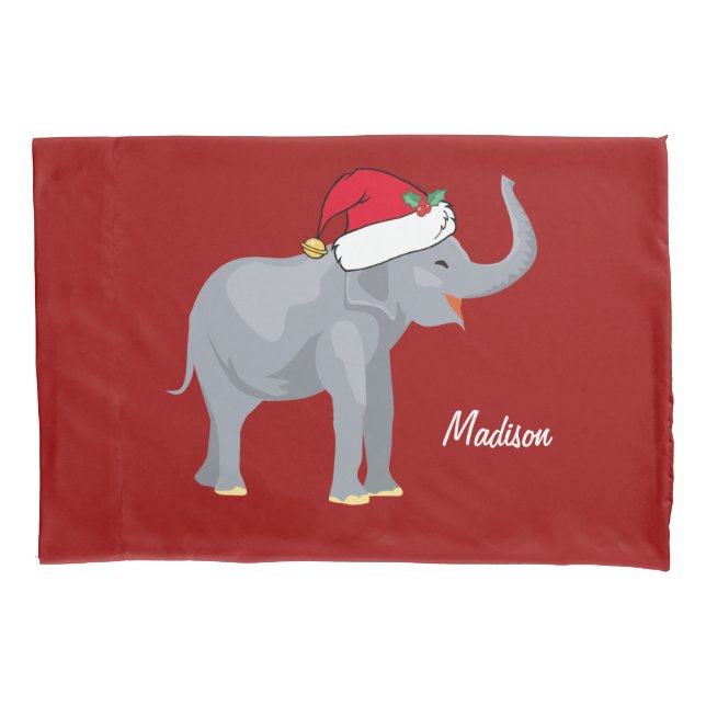 Cute Christmas Elephant Kids Custom Red Pillow Case (Front)