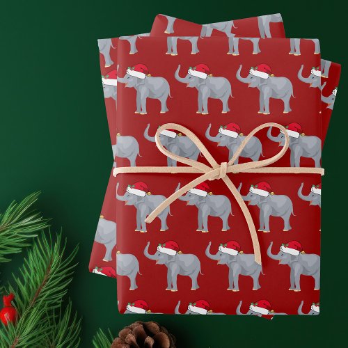 Cute Christmas Elephant Kids Wrapping Paper Sheets