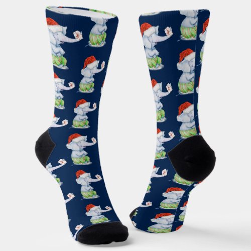 Cute Christmas Elephant Pattern Socks