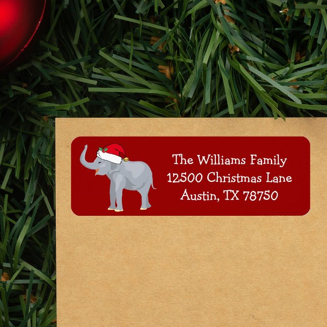 Cute Christmas Elephant Red Holiday Return Address Label (Creator Uploaded)