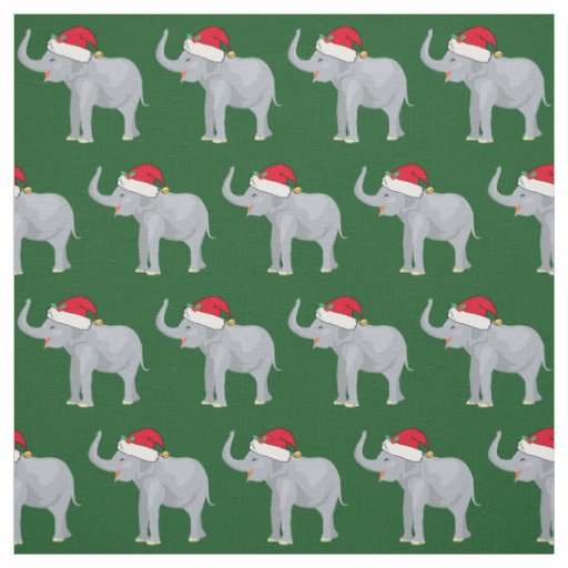 Cute Christmas Elephant Santa Claus Green Fabric