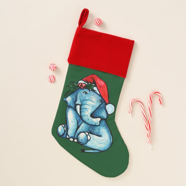 Cute Christmas Elephant Santa Hat Christmas Stocking (Front)