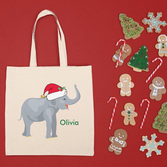 Cute Christmas Elephant Santa Personalized Tote Bag (Creator Uploaded)