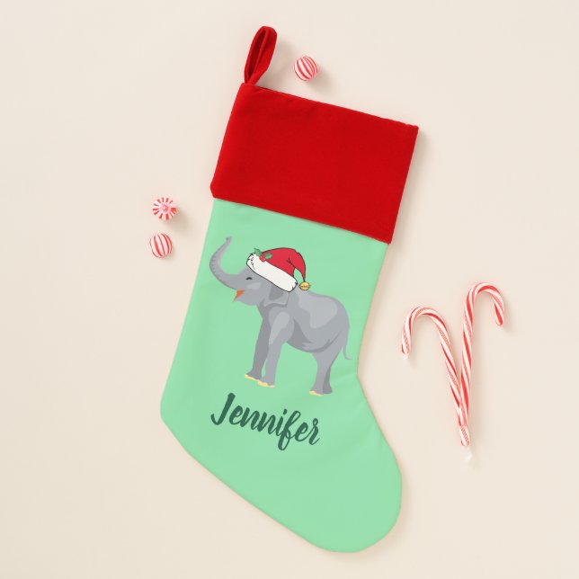 Cute Christmas Elephant Santa Stocking (Front)