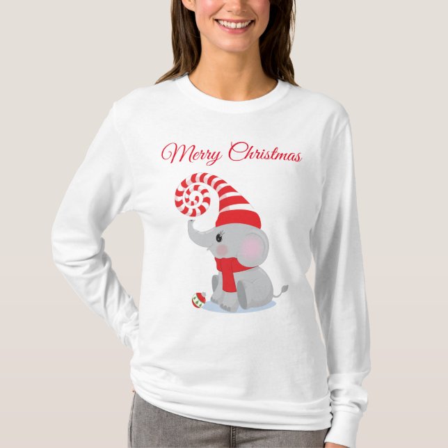 Cute Christmas Elephant T-Shirt (Front)