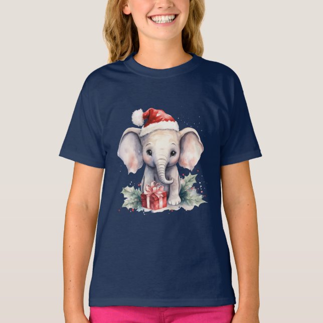 Cute Christmas Elephant T-Shirt (Front)