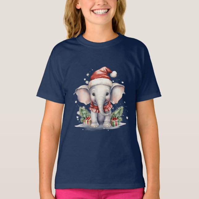 Cute Christmas Elephant T-Shirt (Front)