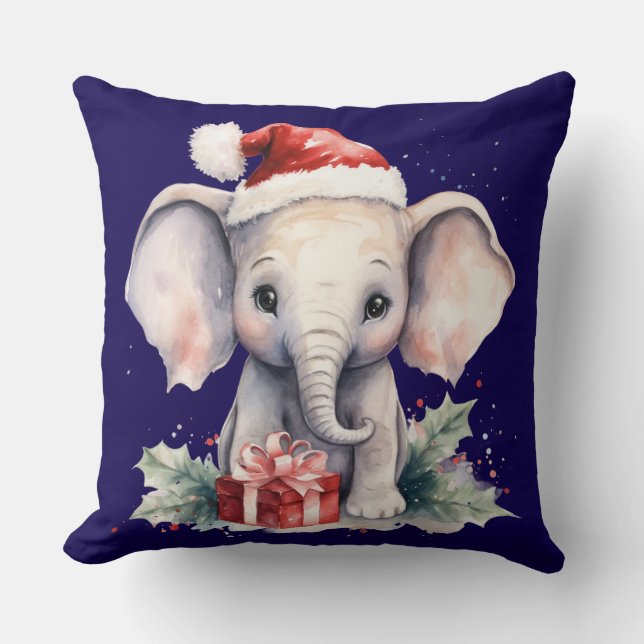 Cute Christmas Elephant Throw Pillow (Front)