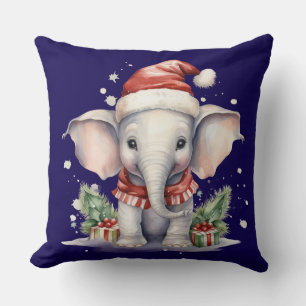 Cute Christmas Elephant Throw Pillow