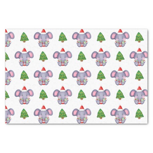 Cute Christmas Elephants and Christmas Trees Tissue Paper