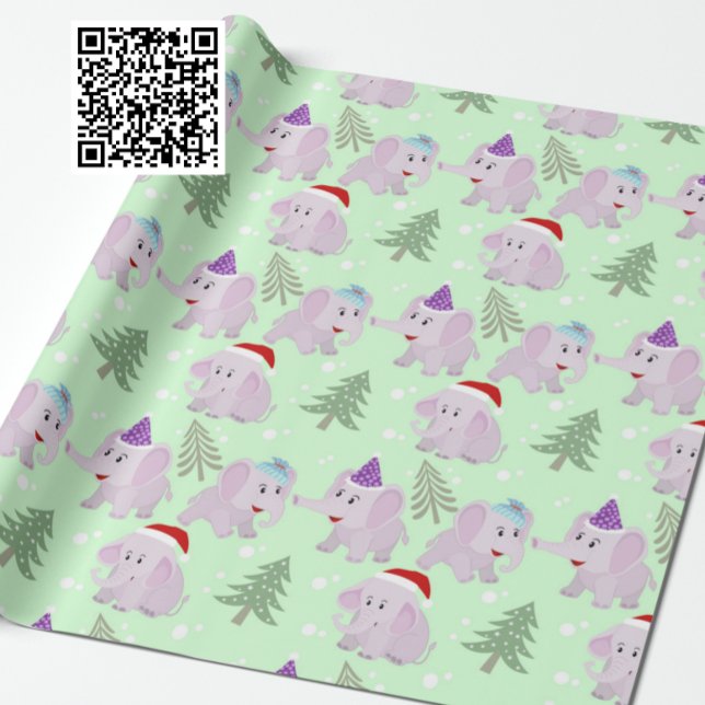 Cute Christmas Elephants Pattern Wrapping Paper (Creator Uploaded)