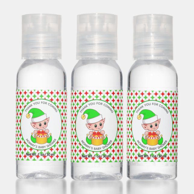 Cute Christmas Elf Baby Shower Thank You Hand Sanitizer (Set)