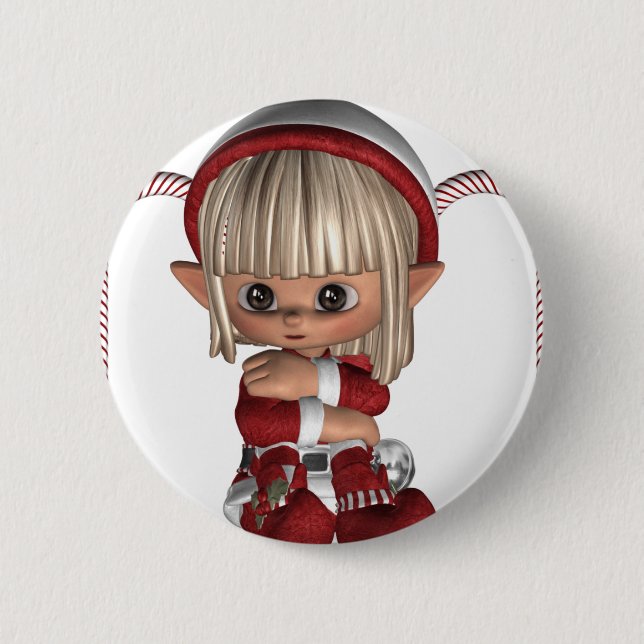 Cute Christmas Elf Button (Front)