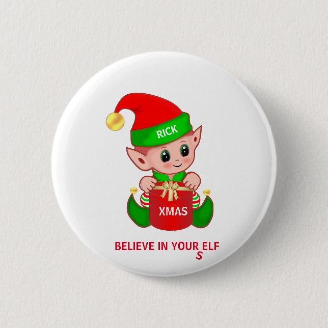 Cute Christmas Elf Button (Front)