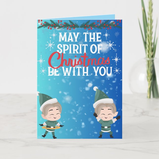 Cute Christmas Elf Duo Holiday Greeting Card (Front)