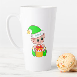 Cute Christmas Elf & Editable Genius Text Latte Mug