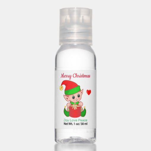 Cute Christmas Elf &amp; Editable Text Hand Sanitizer | Zazzle