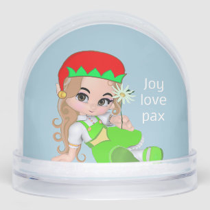 Cute Christmas Elf Fairy with Daisy Flower Snow Globe