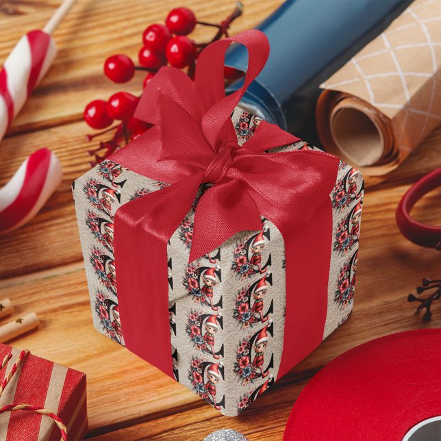Cute Christmas Elf Festive Letter C Wrapping Paper (Creator Uploaded)