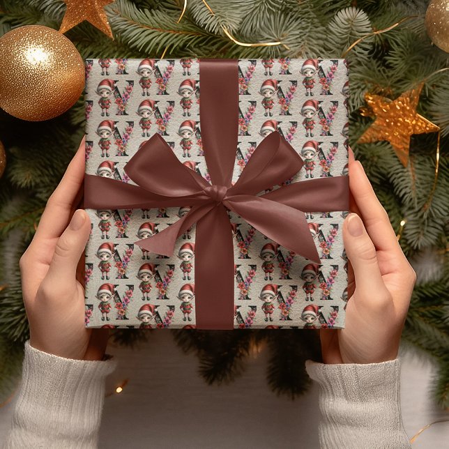 Cute Christmas Elf Festive Letter Y Wrapping Paper (Creator Uploaded)