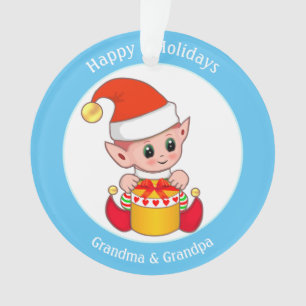 Cute Christmas Elf For Grandma & Grandpa Ornament