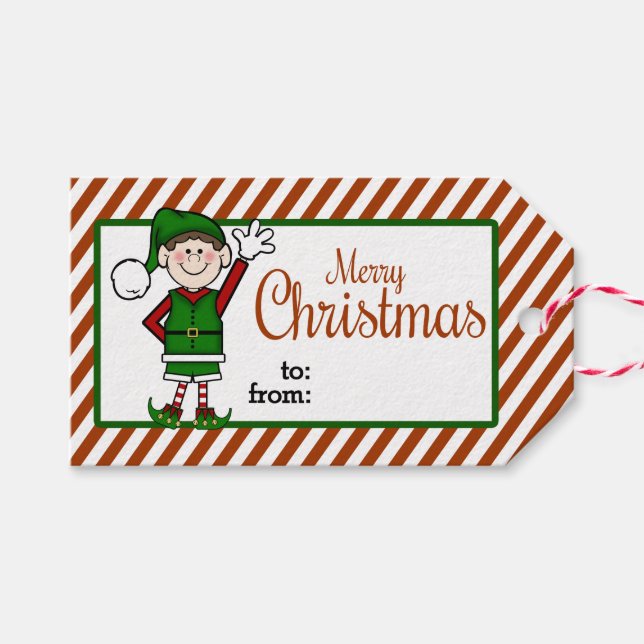 Cute Christmas Elf Gift Tags (Front (Horizontal))