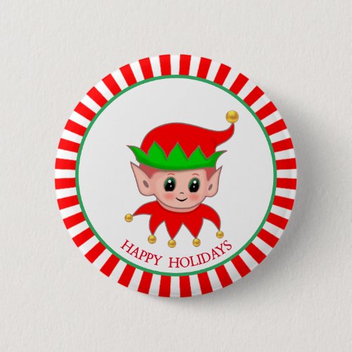 Cute Christmas elf  golden jingle bells Button