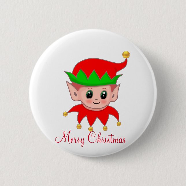 Cute Christmas elf & golden jingle bells Button (Front)