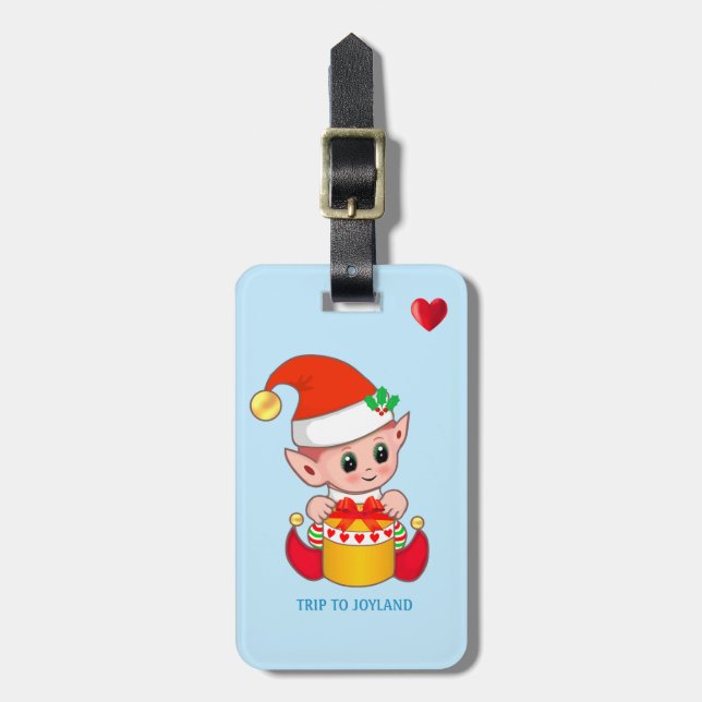 Cute Christmas Elf & Heart Luggage Tag (Front Vertical)
