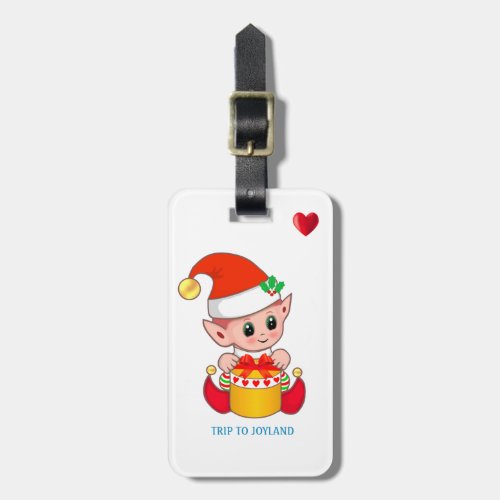 Cute Christmas Elf  Heart on White Luggage Tag