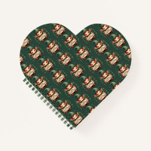 Cute Christmas Elf Holding Merry Sign Green Notebook