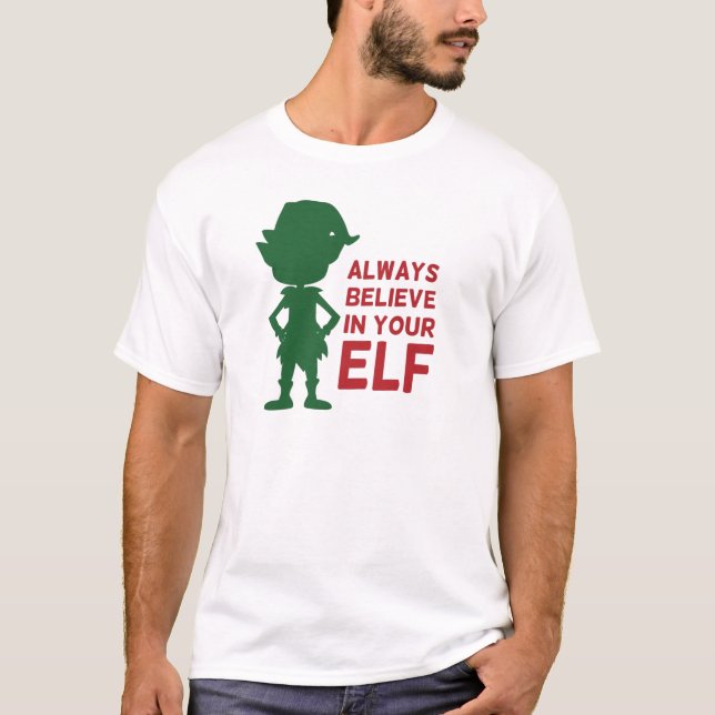Cute Christmas Elf Holiday Themed Funny Pun T-Shirt (Front)
