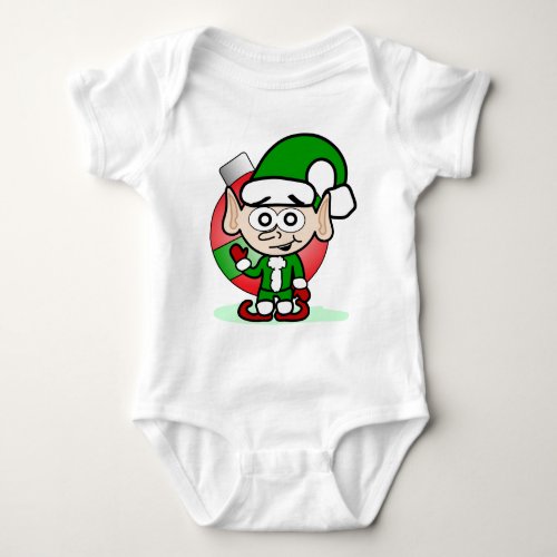 Cute Christmas Elf Holiday Whimsical Cartoon  Baby Bodysuit