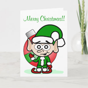 Cute Christmas Elf Holiday Whimsical Cartoon Card