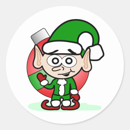 Cute Christmas Elf Holiday Whimsical Cartoon  Classic Round Sticker