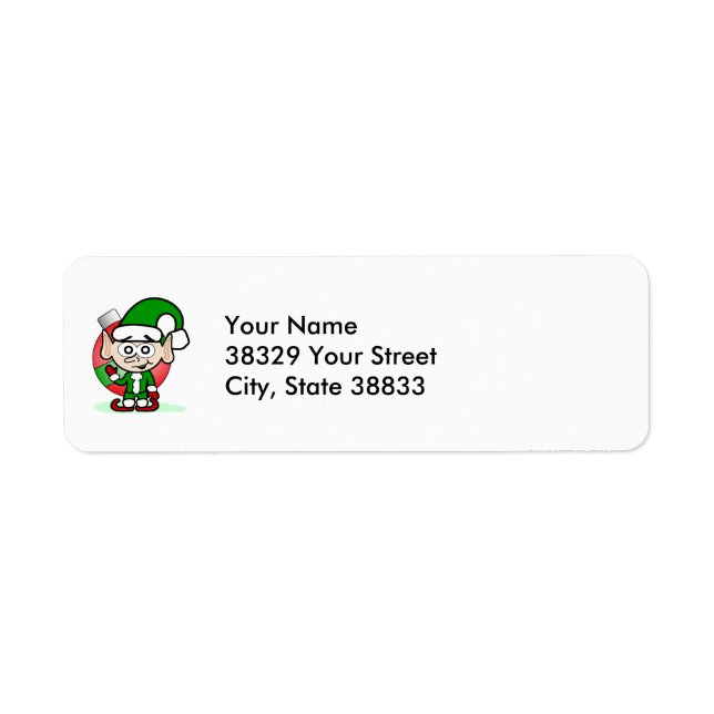 Cute Christmas Elf Holiday Whimsical Cartoon  Label (Front)
