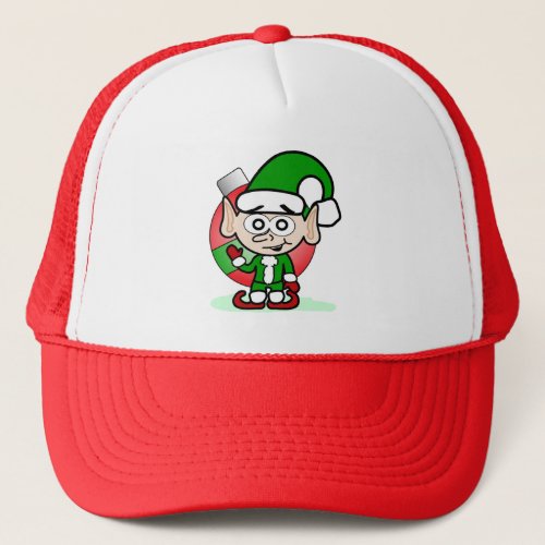 Cute Christmas Elf Holiday Whimsical Cartoon  Trucker Hat